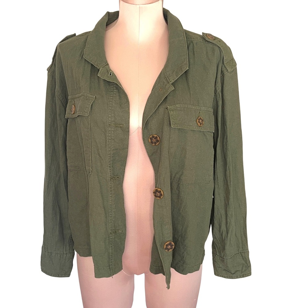 Womens Green Linen Blend Utility Field Jacket Medium 8-10 NWT Coastal Lagenlook